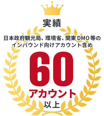 実績｜日本政府観光局、環境省、関東DMO等のインバウンド向けアカウント含め60アカウント以上